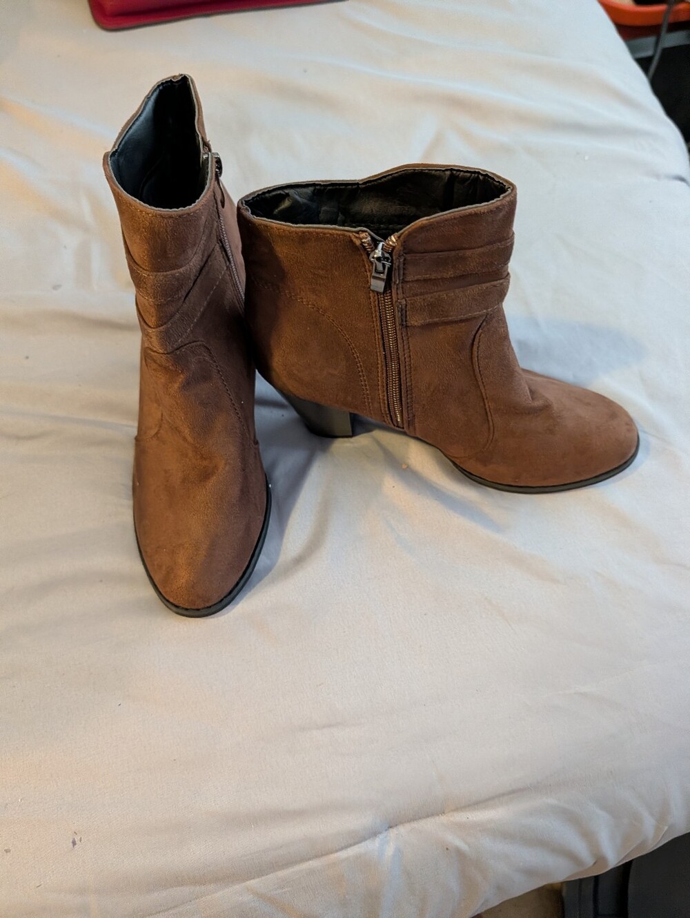 Brown Suede Ankle Boots with Side Zip